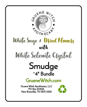 Load image into Gallery viewer, Smudges - White Sage &amp; Dried Flowers w/ White Selenite Crystal
