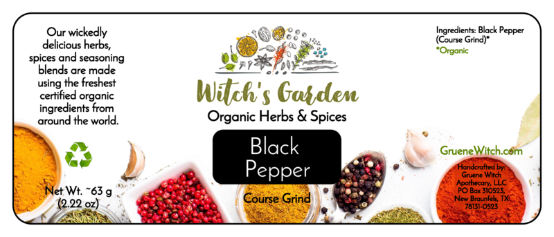 Witch's Garden Organic Herbs & Spices - Black Pepper (Course Grind)